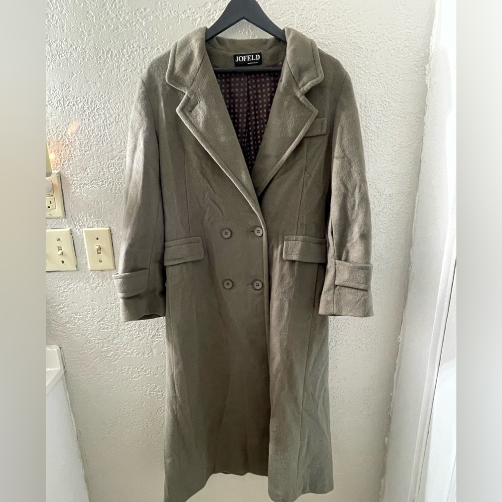 VTG 80s Jofeld Women's‎ Olive Double-Breasted Wool Coat USA Large